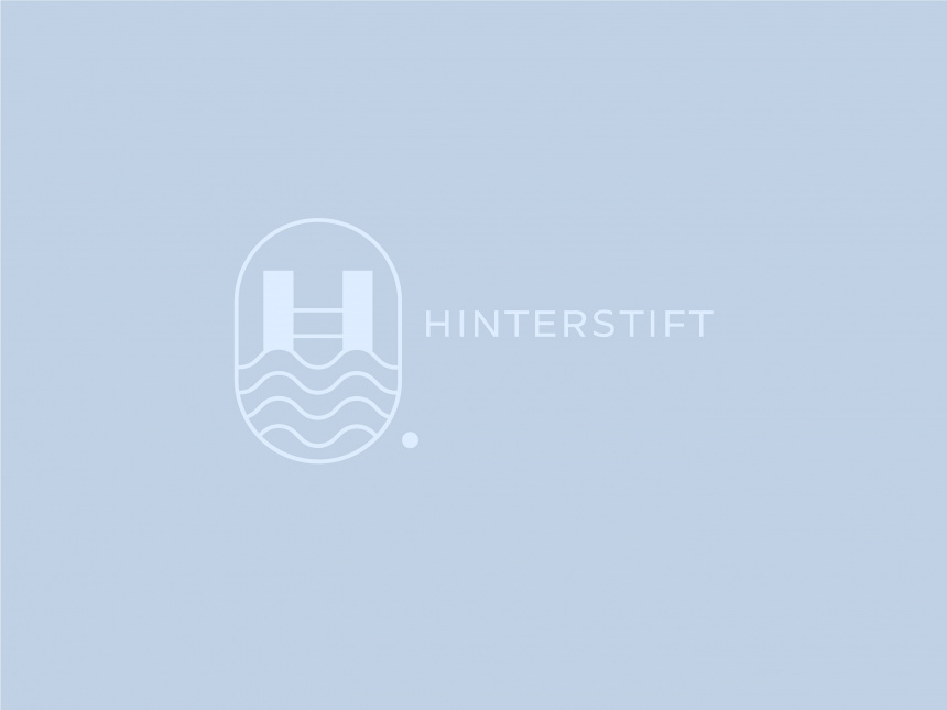 Hinterstift #-# Visual identity (study) #-# Proposal for a study of a development project on the site of a defunct abandoned village on the Austrian bank of Lipno reservoir with over thousand years of historical records – it worked with a version of the H stylized in the form of a building, the lower part of the logotype represented the water area Lipno, at the same time the glyph H was legible underneath.